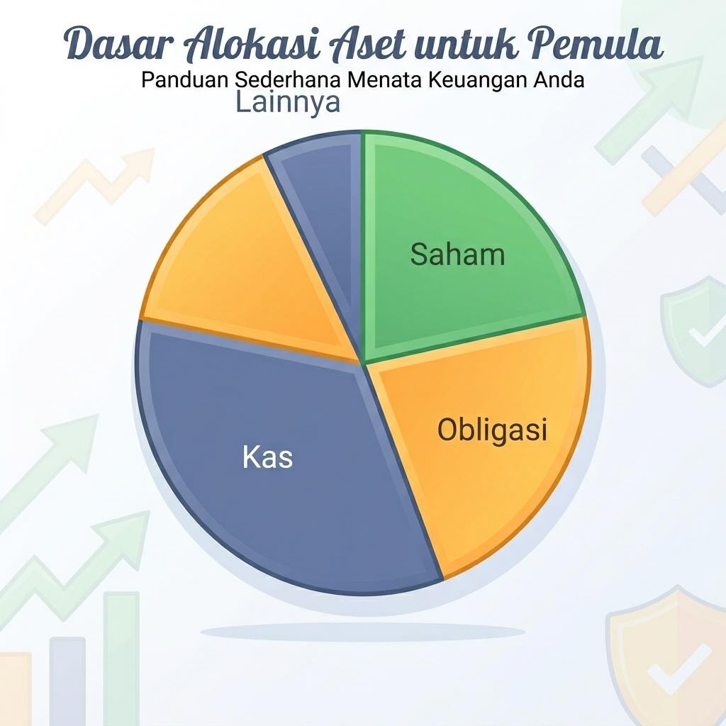 Diagram lingkaran sederhana membagi tabungan ke beberapa kategori.